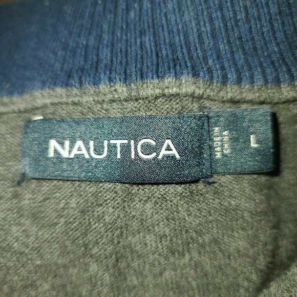 Dockers Knit Top Mens L Long Sleeve Fleece Lined 1/4 Zipper Gray / Blue Trim M1 - Picture 6 of 6